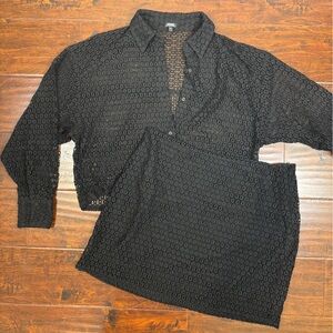 Express Matching Set, 14, Black Sheer Textured Lace Button-Up Mini Skirt Coord